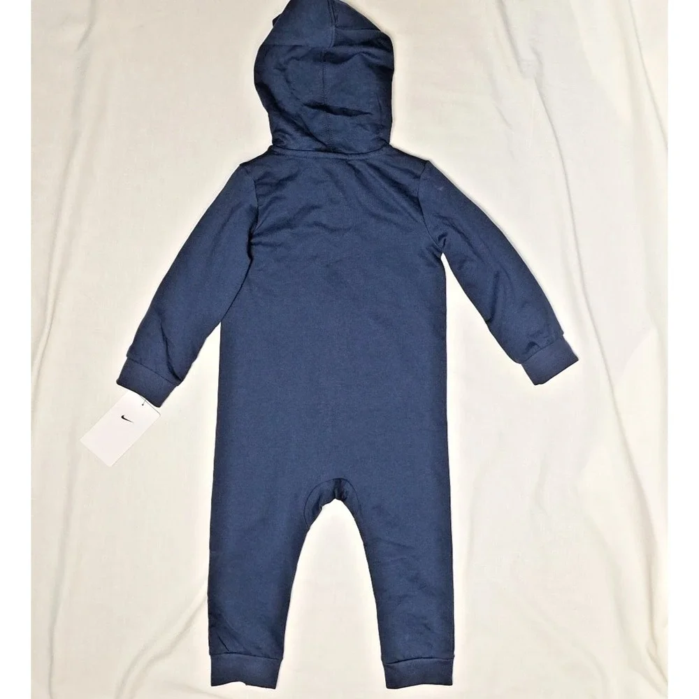 Nike Baby Navy Long Sleeve‎ Hooded Swoosh Romper One-piece 24 Months New Blue